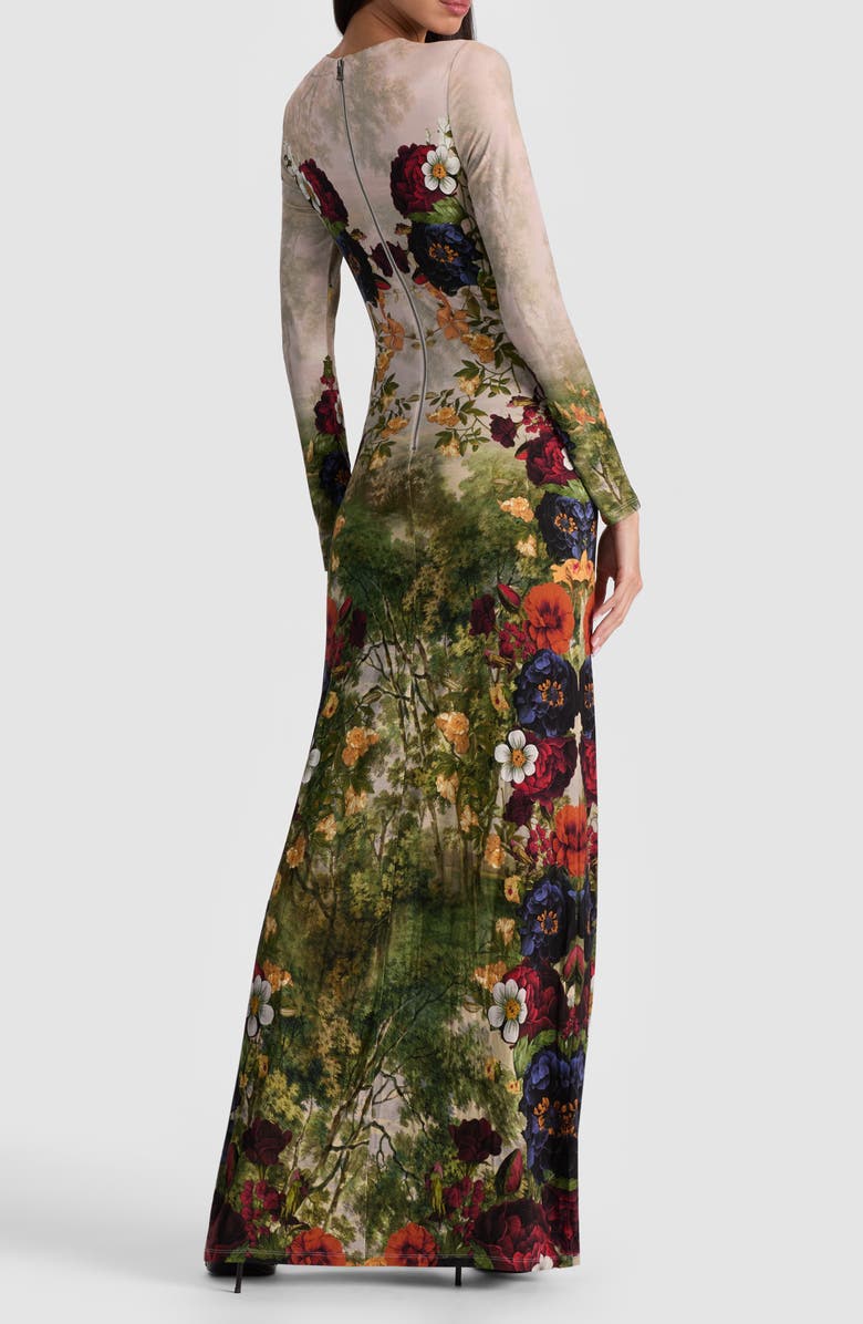 Alice + Olivia Delora Floral Long Sleeve Maxi Dress, Alternate, color, Forbidden Forest