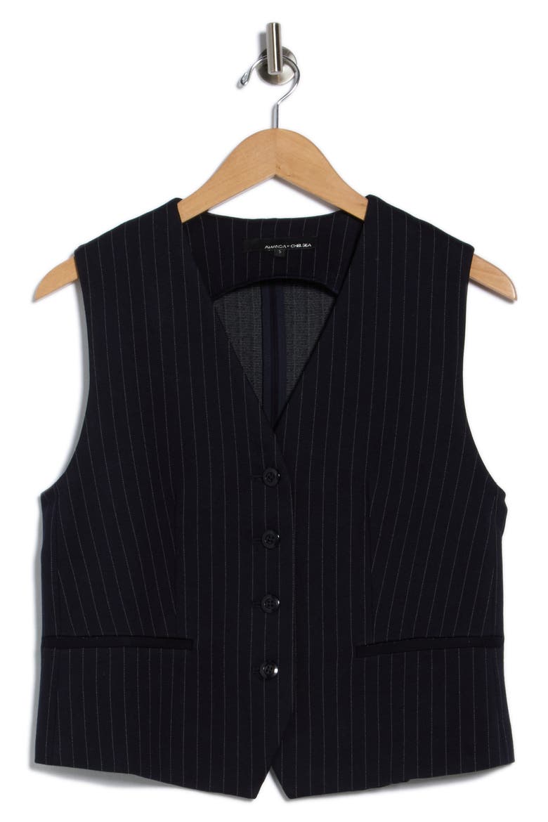 Pinstripe Ponte Vest, Alternate, color, NAVY