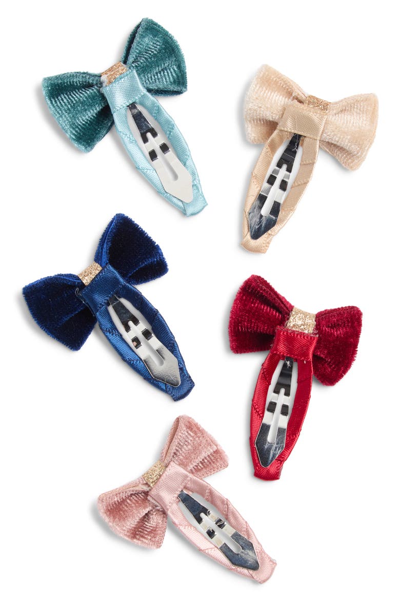 Kids' Tinkerbell Set of 5 Mini Bow Hair Clips, Alternate, color, BLUE