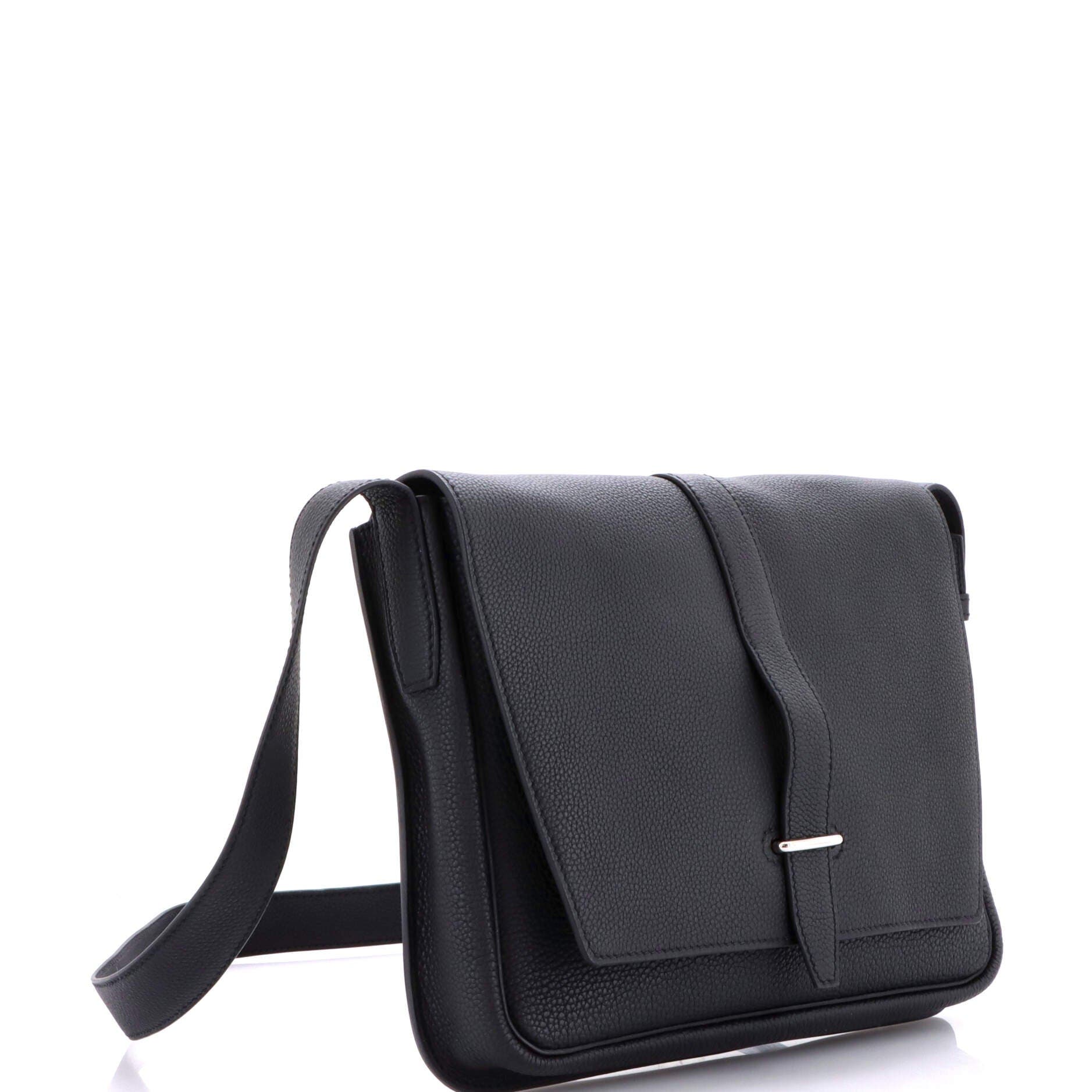 Pre-Owned Hermes Steve Light Junior Messenger Bag Togo, Alternate, color, Noir