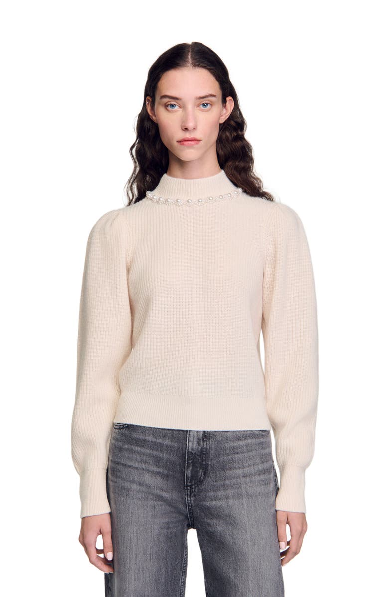 SANDRO Ribbed wool and cashmere sweater, Alternate, color, 