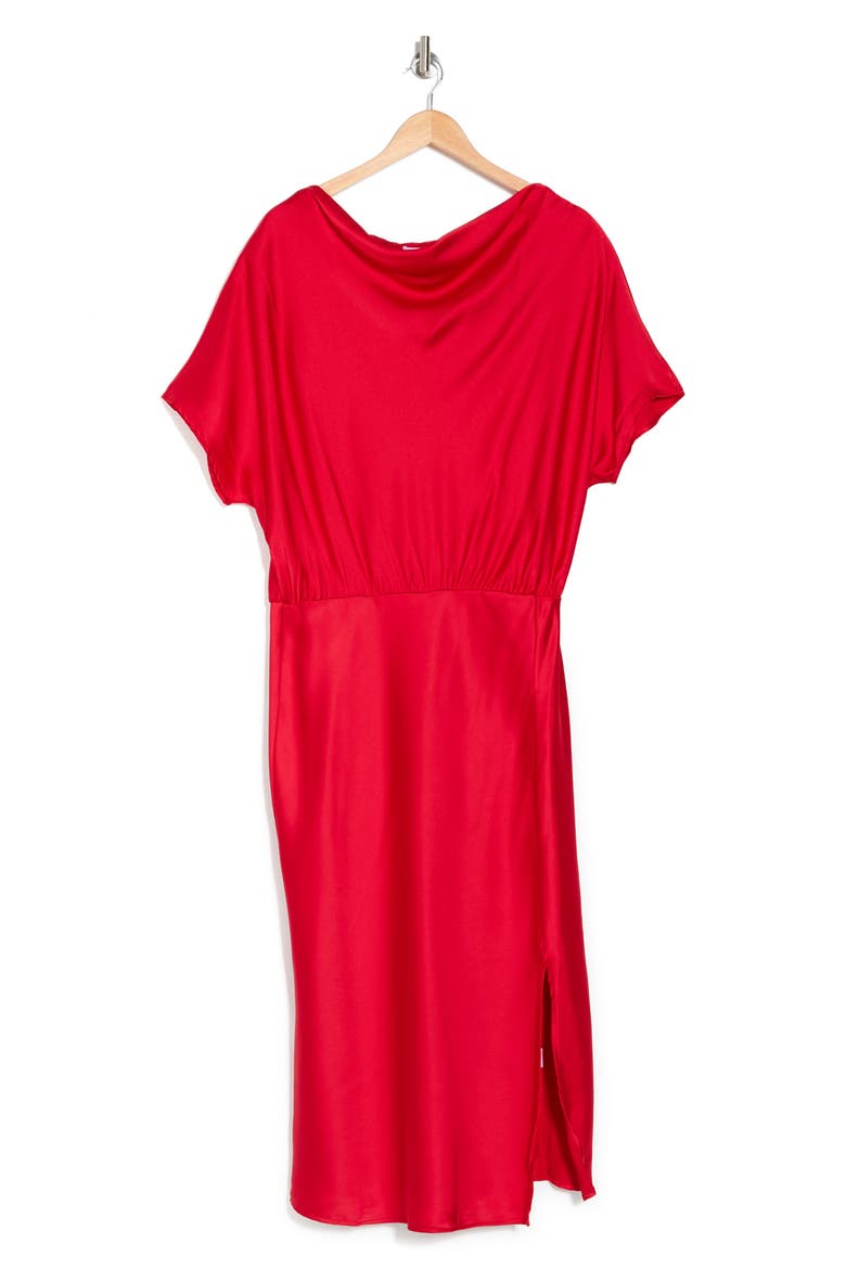 Satin Off the Shoulder Dress, Alternate, color, RED