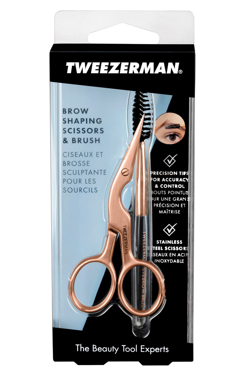 TWEEZERMAN Rose Gold Brow Shaping Scissors & Brush Set, Alternate, color, Rose Gold