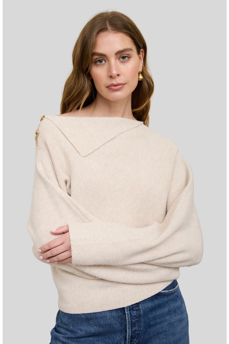 Asymmetric Neckline Ribbed Sweater, Alternate, color, CREAM