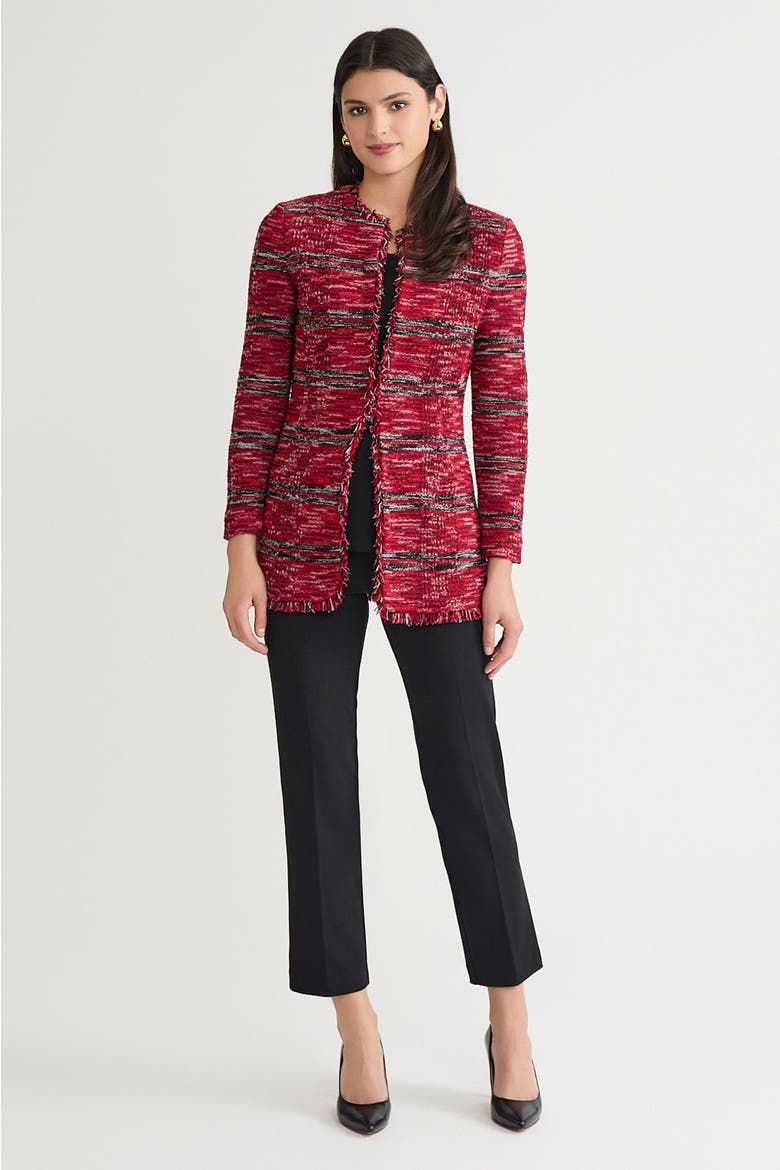 Tailored Melange Fringe Trim Knit Jacket, Alternate, color, Holiday/Black/Ivory