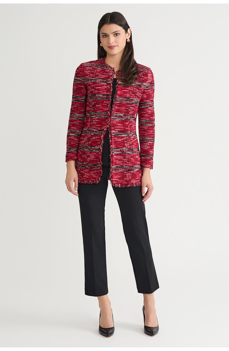 Ming Wang Tailored Melange Fringe Trim Knit Jacket, Alternate, color, Holiday/Black/Ivory