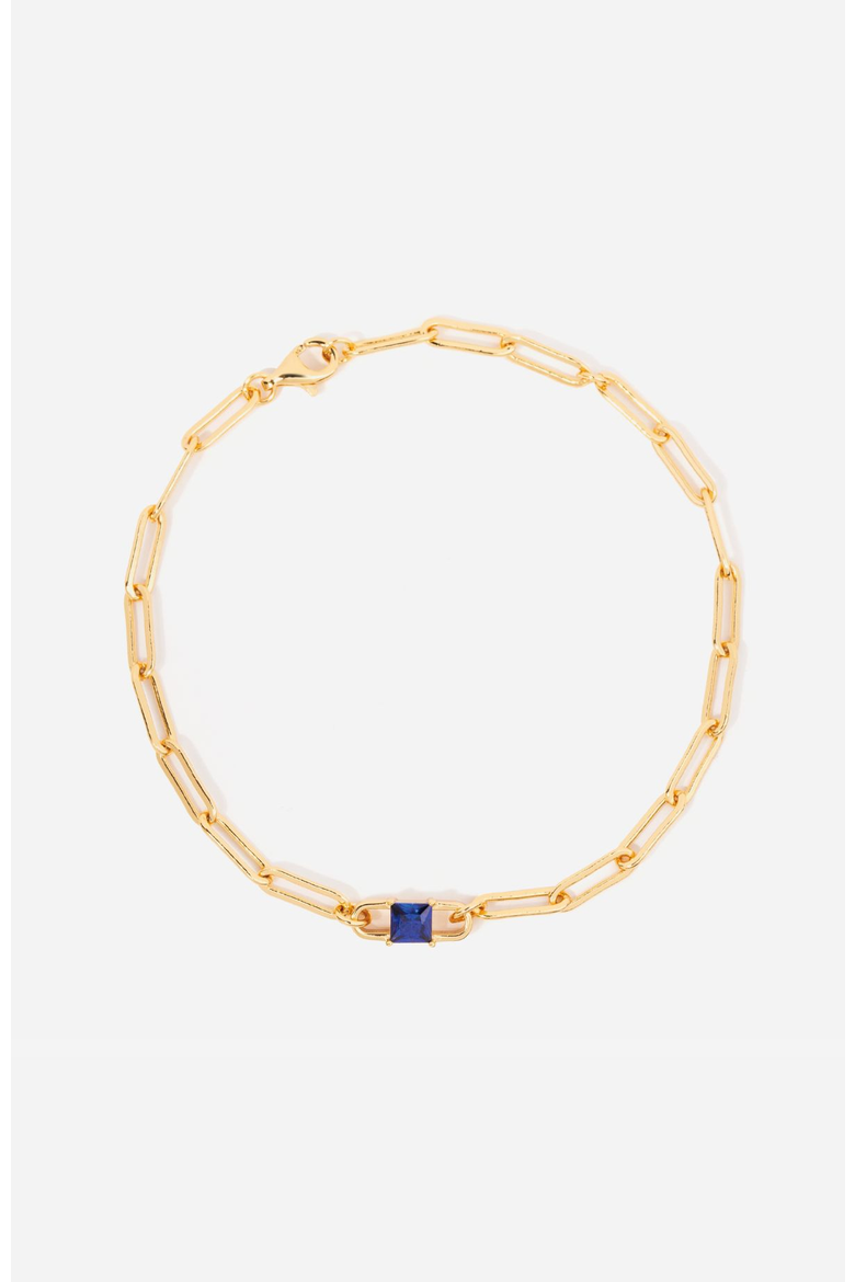 Birthstone Paperclip Chain Bracelet, Main, color, Sapphire