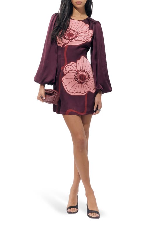 Adelyn Rae Juno Poppy Blouson Sleeve Minidress In Burgundy