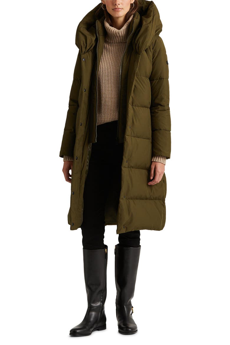 Pillow Hood Longline Down & Feather Jacket, Alternate, color, LODEN