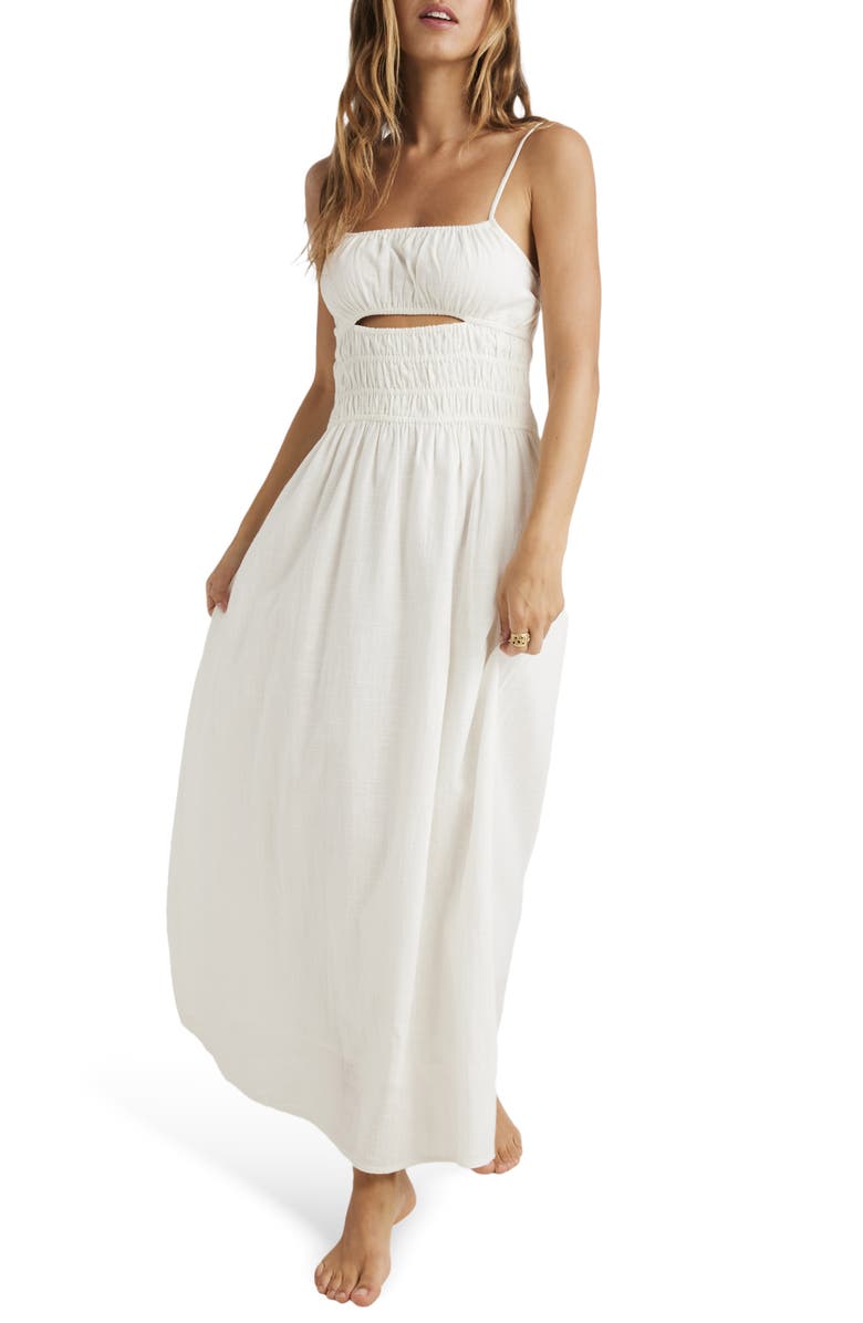 Billabong Cloud Cutout Detail Cotton Midi Sundress, Alternate, color, Salt Crystal