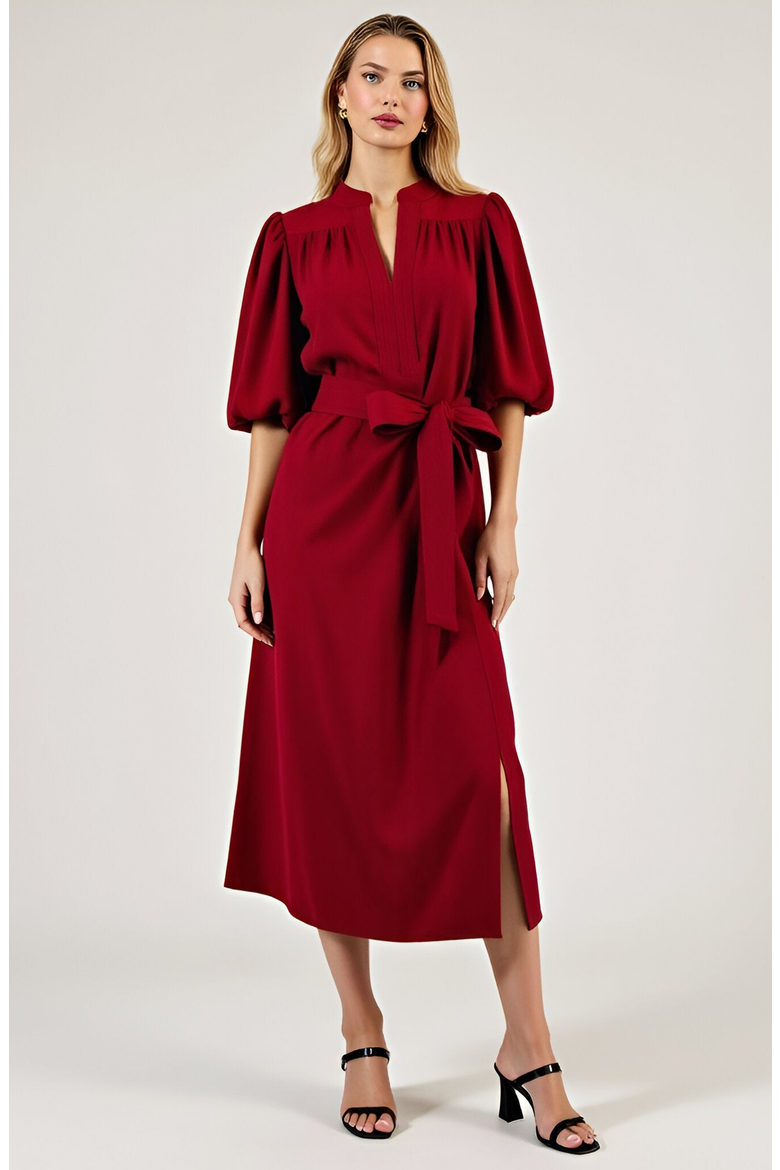 Short Sleeve Mini Dress with Belted Waist and Utility Pockets, Main, color, Dark Red