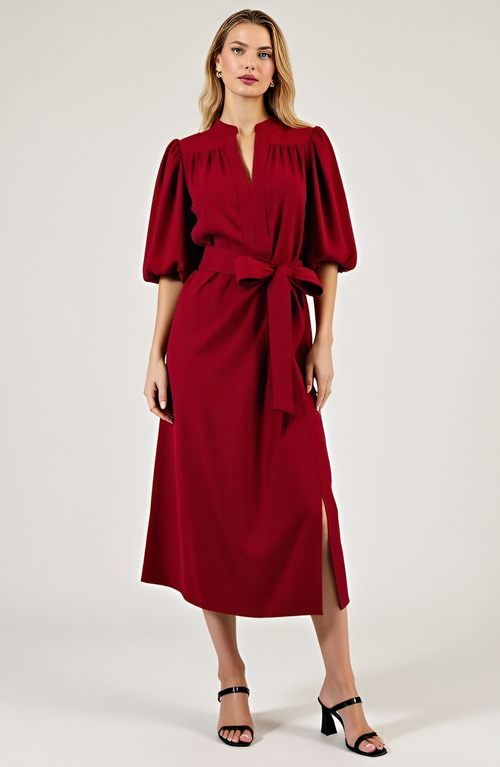 Modenaire Short Sleeve Mini Dress With Belted Waist And Utility Pockets In Red