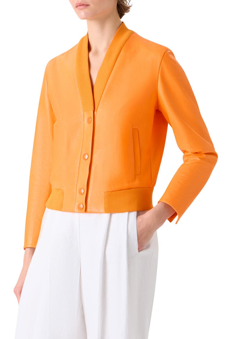 Crinkle Napa Leather Bomber Jacket, Alternate, color, ORANGE