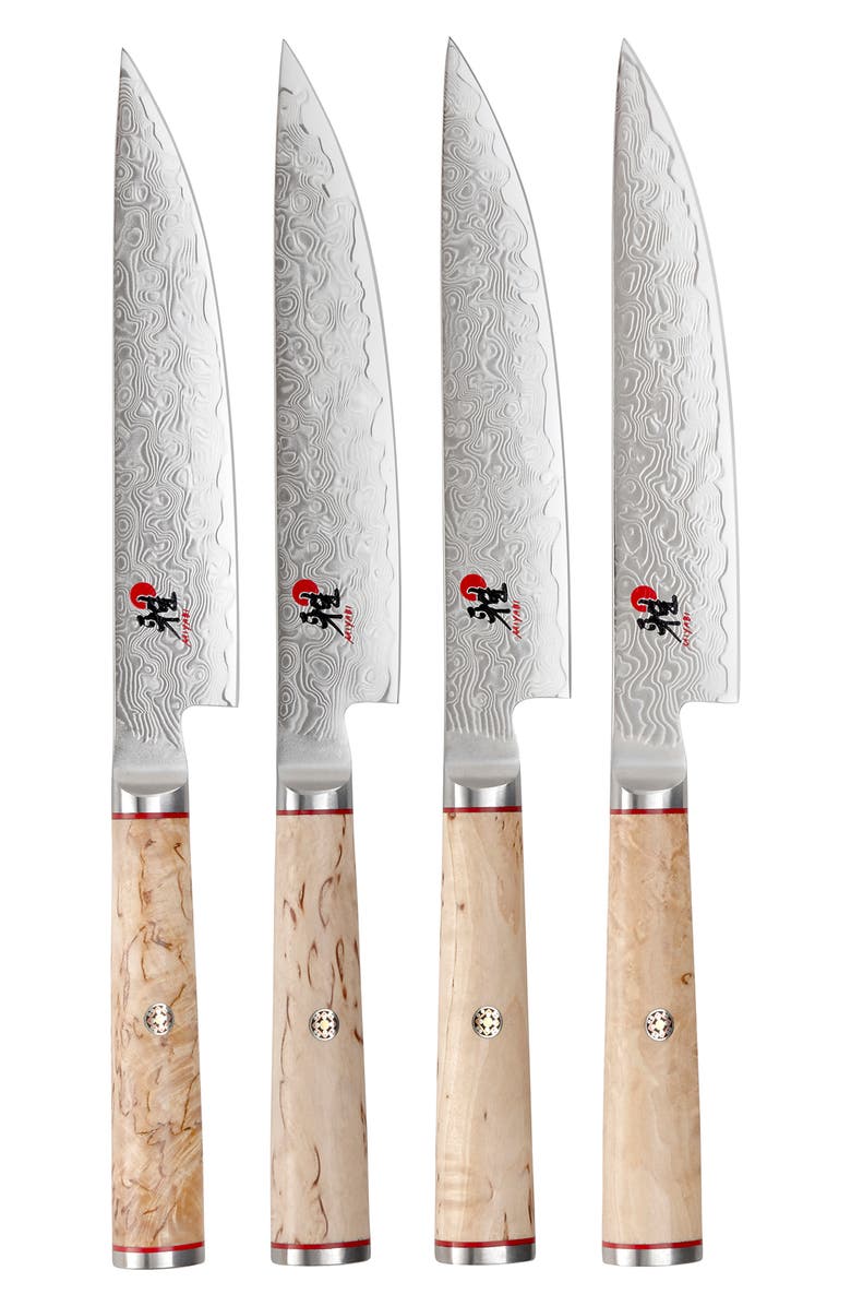 MIYABI Birchwood Set of 4 Steak Knives, Main, color, Stainless Steel