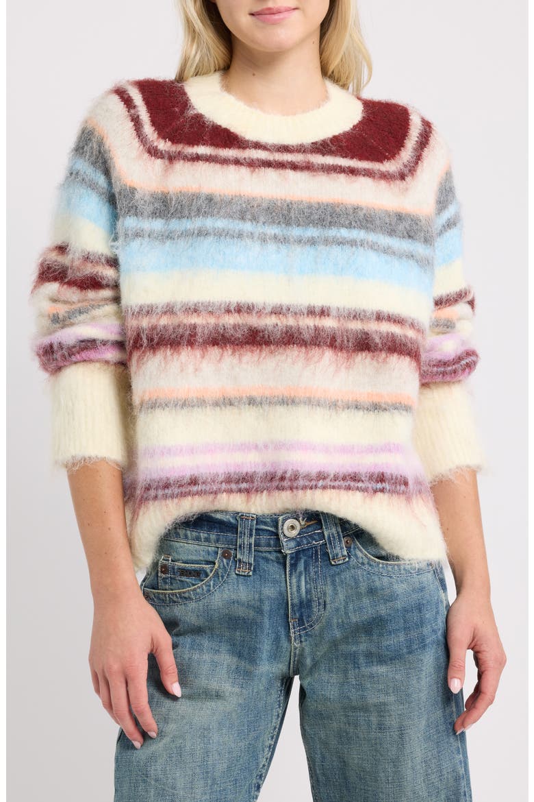 Stripe Brushed Crewneck Sweater, Main, color, RED STRIPE