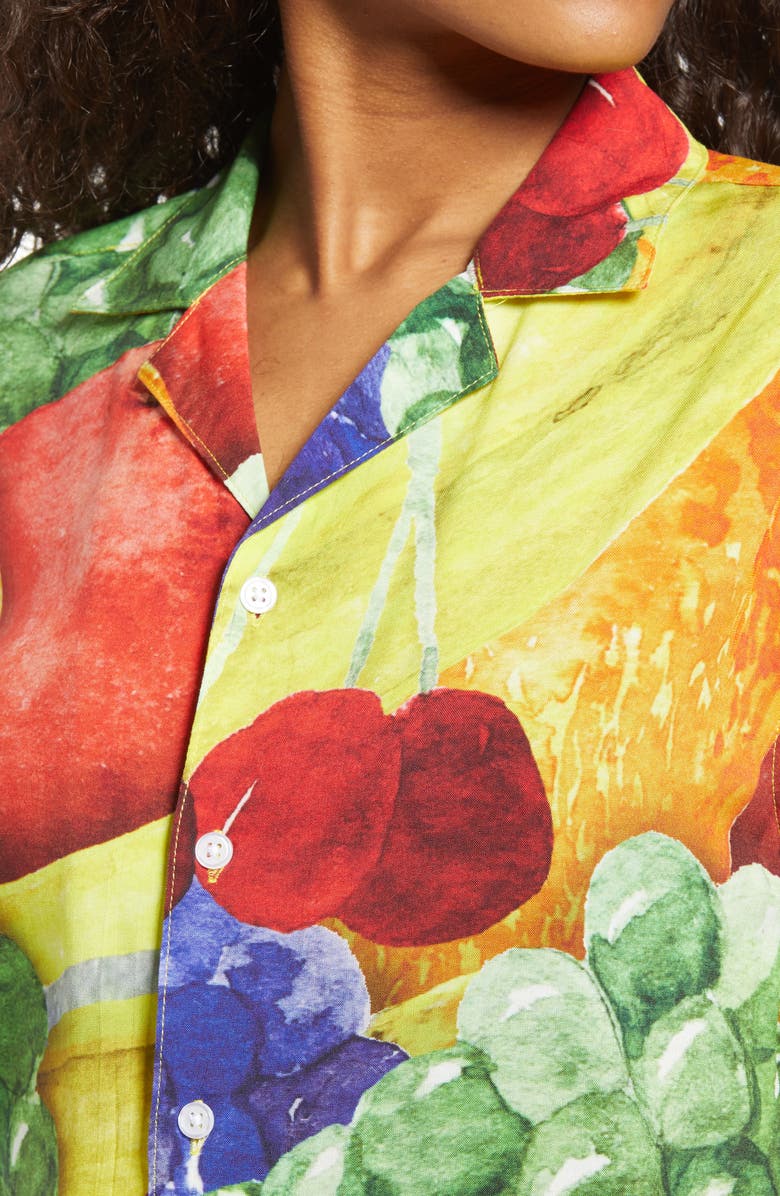 Petals and Peacocks Gender Inclusive Treat Yourself Vacation Camp Shirt, Alternate, color, 