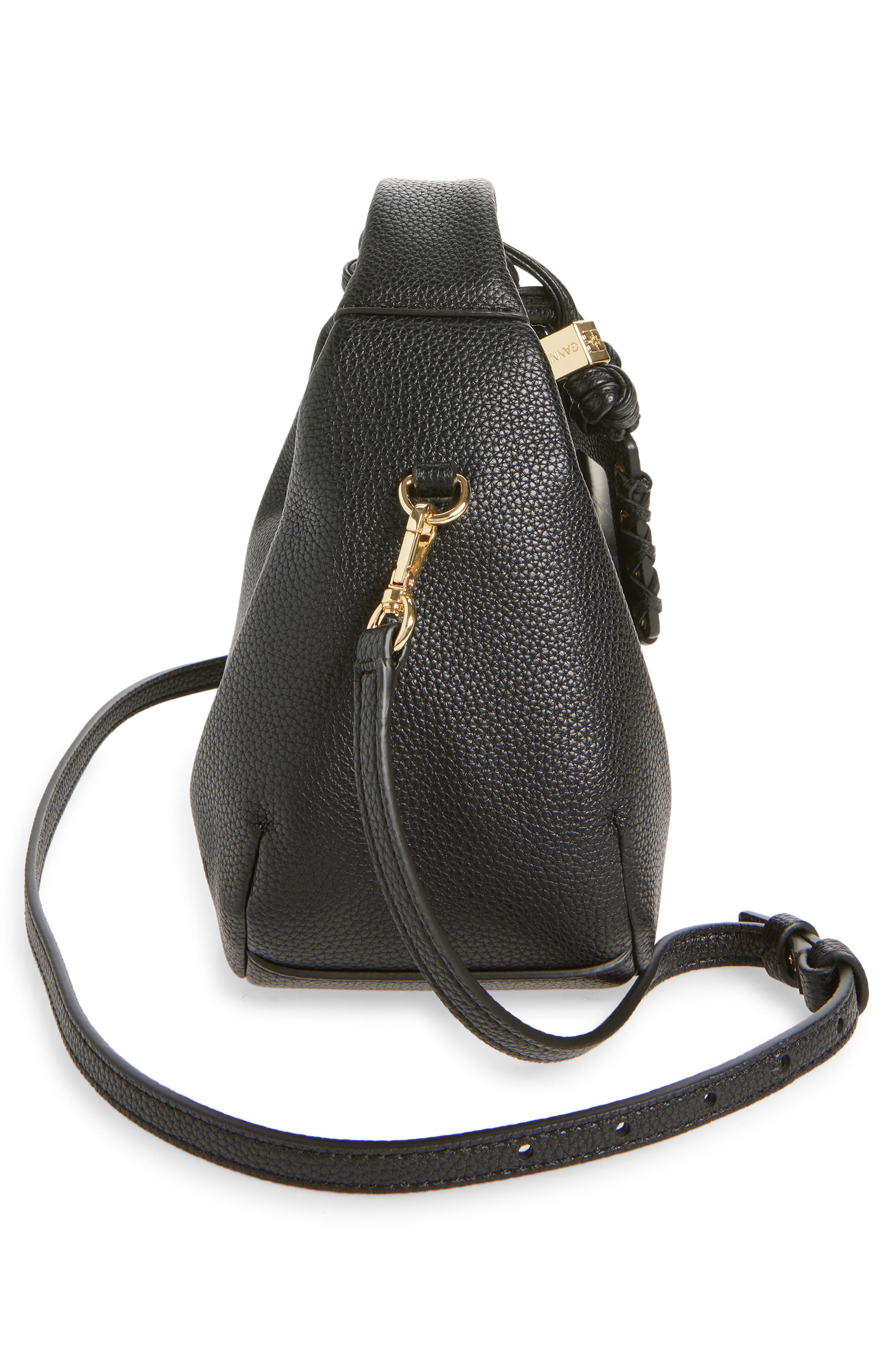 Ganni Mini Hobo Leather Top Handle Bag, Alternate, color, Black