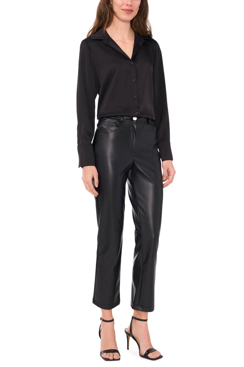 Long Sleeve Satin Button-Up Shirt, Alternate, color, RICH BLACK 060
