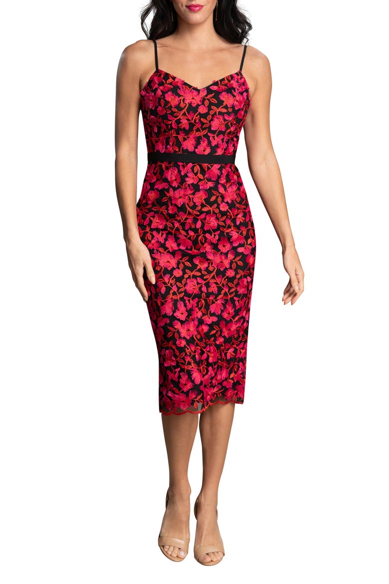 Emma Embroidered Body-Con Midi Dress, Main, color, FUCHSIA MULTI