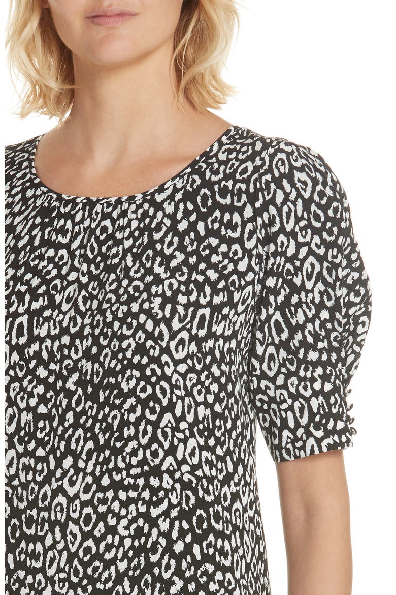 Angeni Leopard Print Puff Sleeve Dress, Alternate, color, CAVIAR