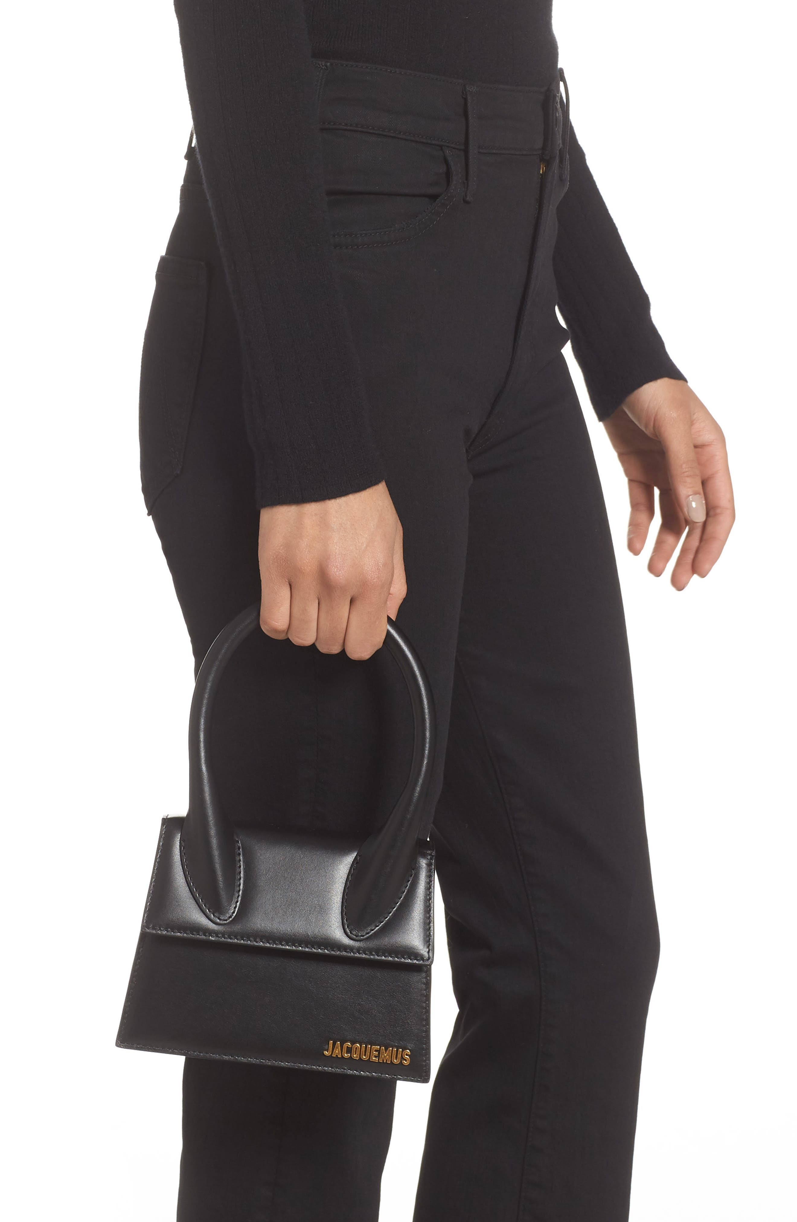 Jacquemus Le Chiquito Moyen Leather Top Handle Bag, Alternate, color, Black