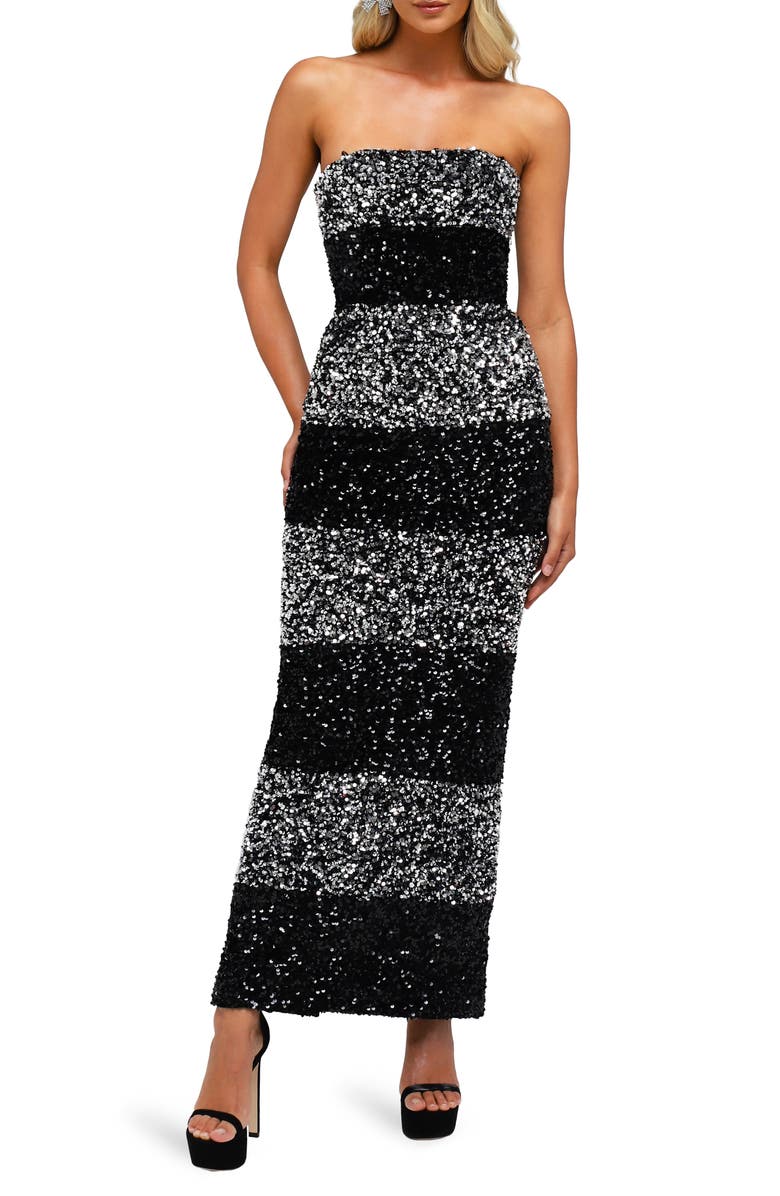 HELSI Caroline Colorblock Strapless Sequin Gown, Main, color, 