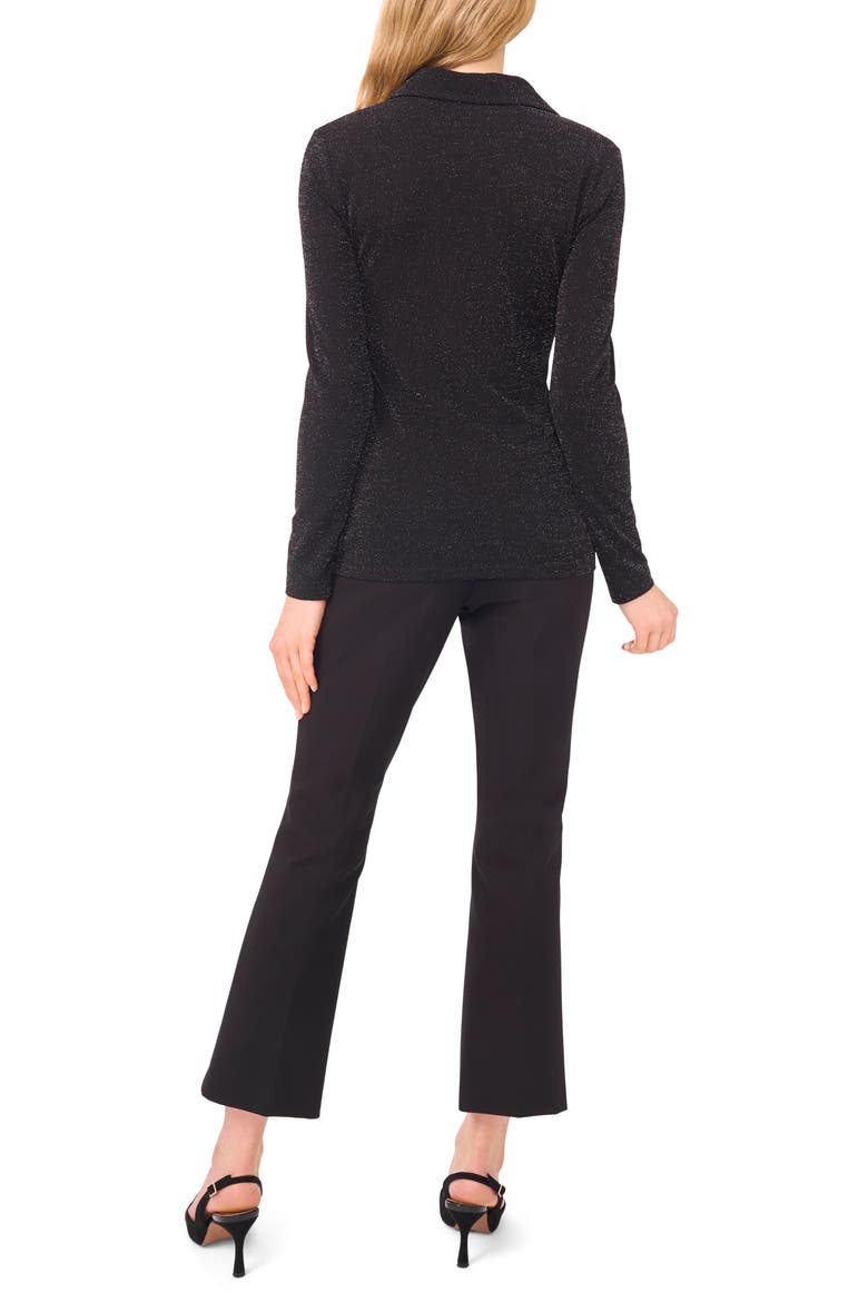Jo Metallic Long Sleeve Polo, Alternate, color, RICH BLACK