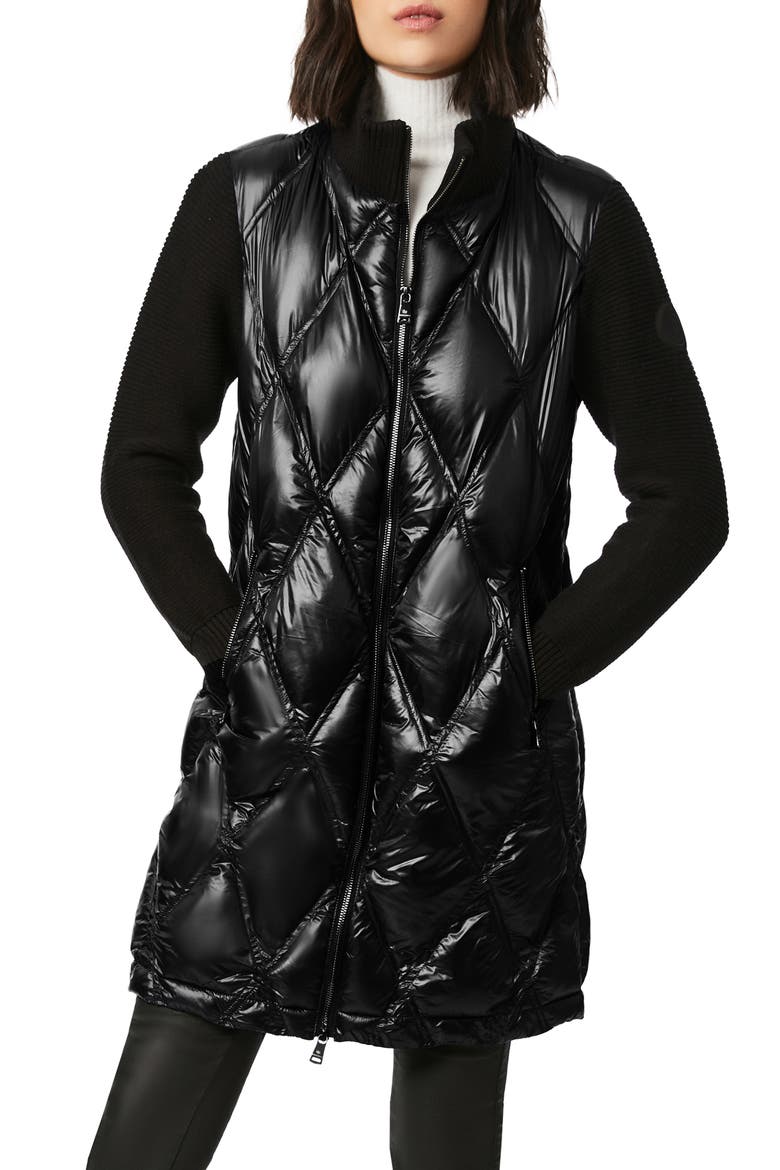 Knit Sleeve Diamond Quilt Puffer Coat, Main, color, BLACK