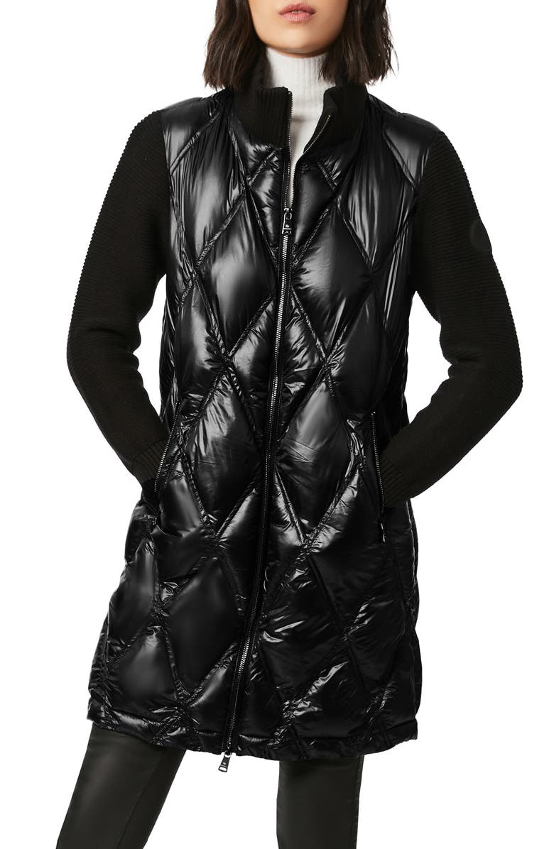Bernardo Knit Sleeve Diamond Quilt Puffer Coat, Main, color,