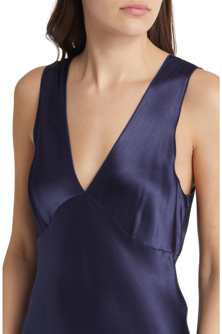 Monique Sleeveless Asymmetric Hem Satin Dress, Alternate, color, NAVY