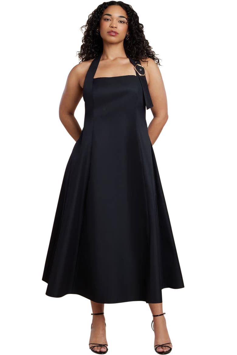 Buckle Neckline Maxi Dress, Main, color, BLACK ONYX