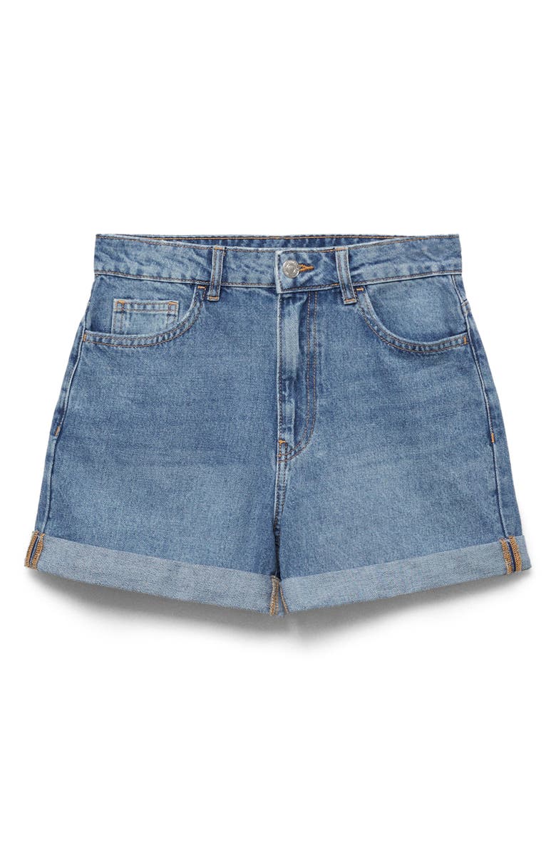 MANGO High Waist Denim Mom Shorts, Alternate, color,