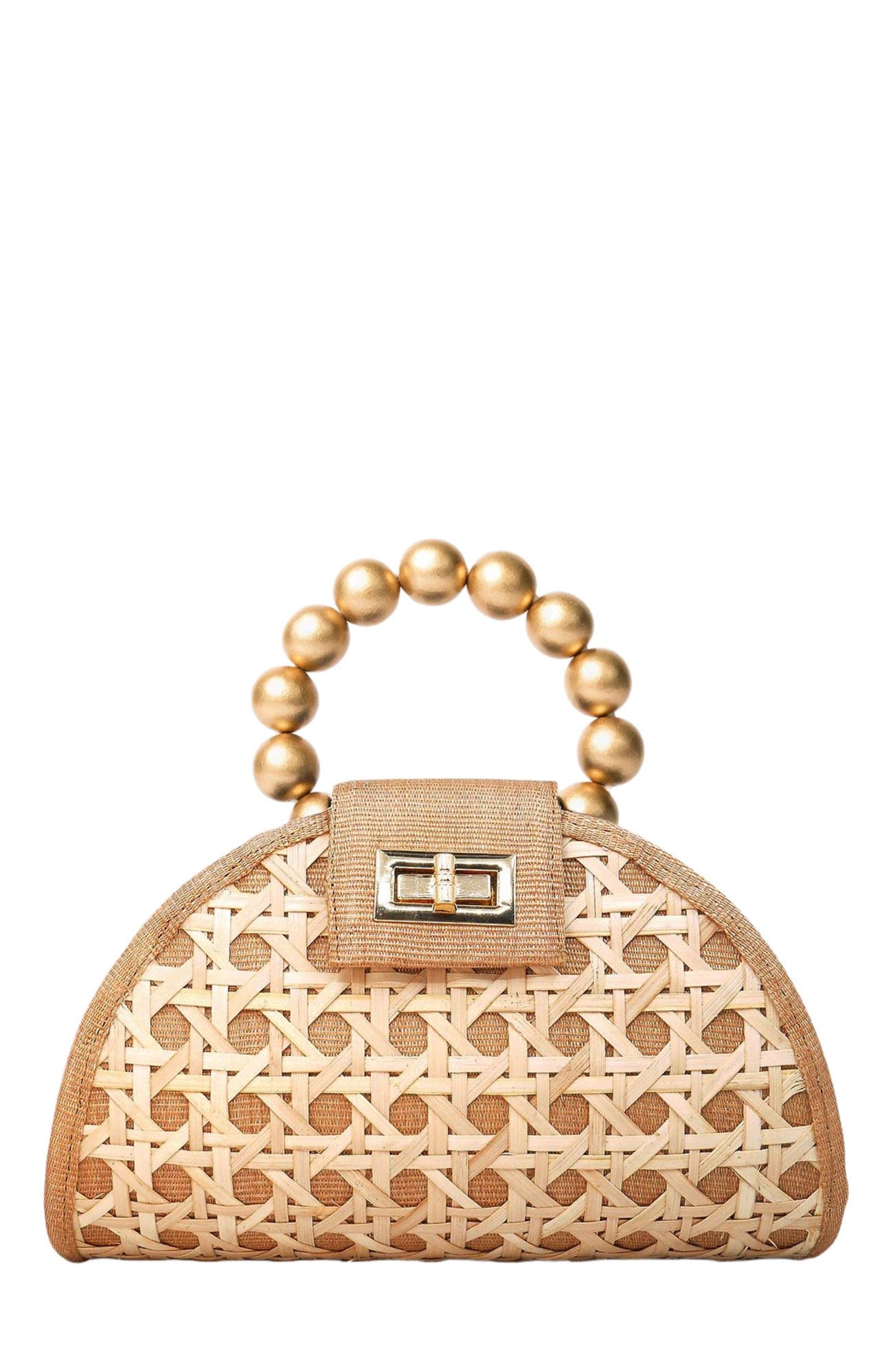 Soli & Sun THE BELLA Rattan Woven Handbag, Main, color, Tan & Gold