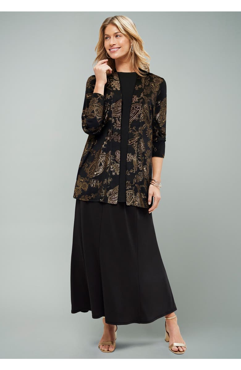 Jessica London Stretch Knit Open Front Knit Topper, Alternate, color, Black