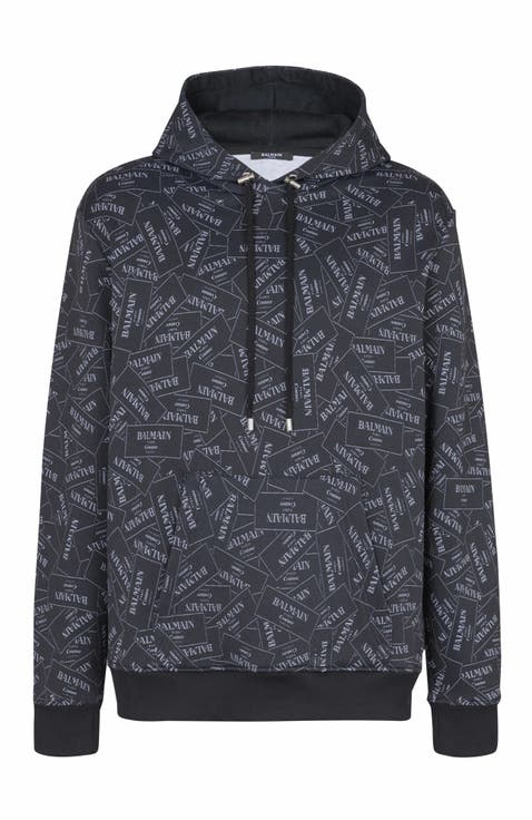Hoodie With All-Over Balmain Label Print