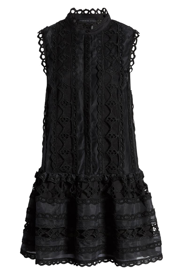 Sleeveless Lace A-Line Dress, Alternate, color, BLACK