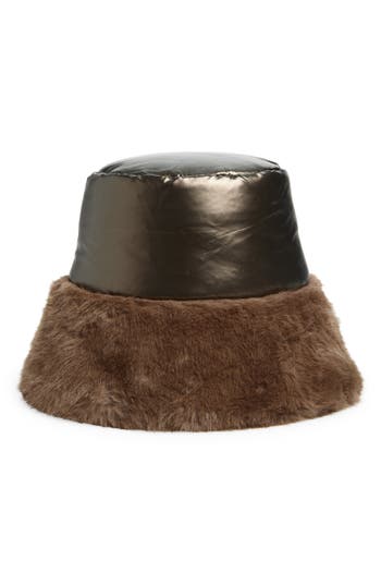 La Fiorentina Faux Fur Bucket Hat In Brown