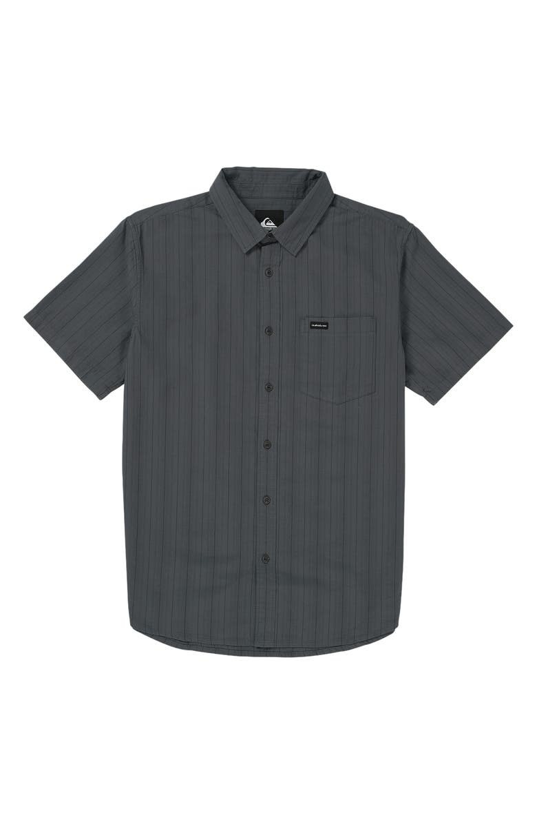 Quiksilver Dobby Stripe Classic Short Sleeve Cotton Button-Up Shirt, Alternate, color, Iron Gate