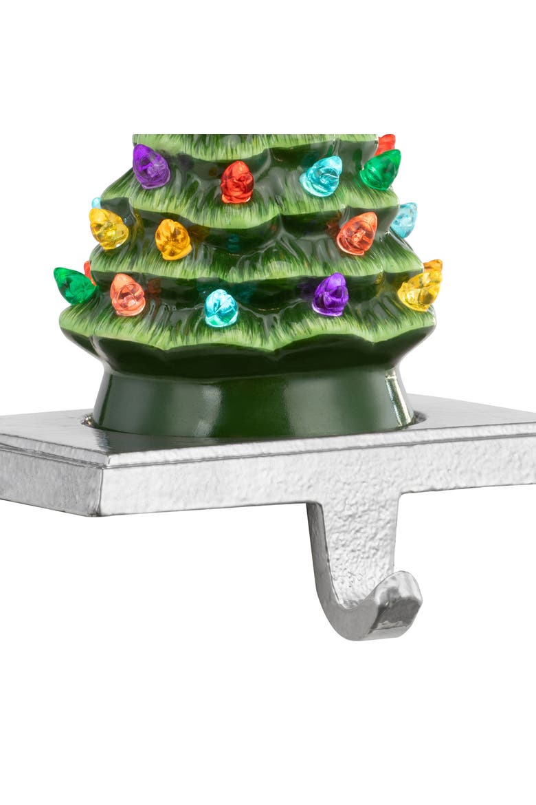 5 in. Lit Ceramic Green Tree Stocking Hanger, Alternate, color, Green