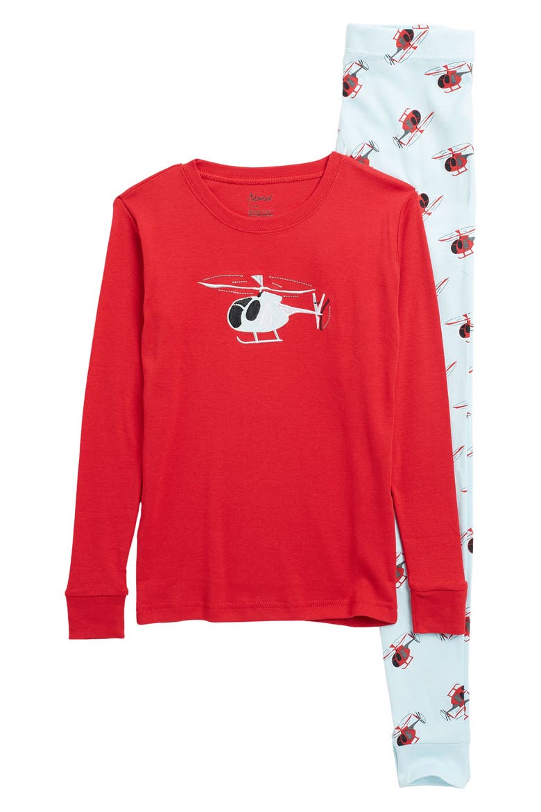 Cotton Two-Piece Printed Pajamas, Vehicles & Machines, Main, color, HELICOPTER RED