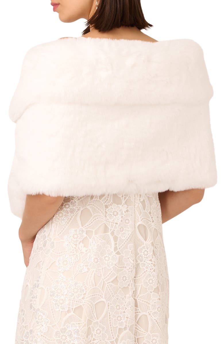 Adrianna Papell Crystal Faux Fur Wrap Capelet, Alternate, color, Ivory