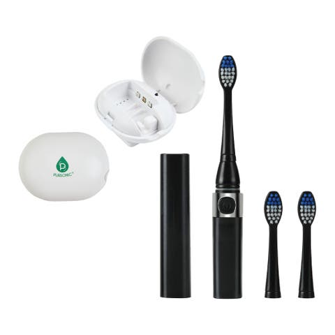 Portable Oral Care Bundle - Black Sonic Toothbrush with Bonus Heads + Toothbrush UV Sterilizer