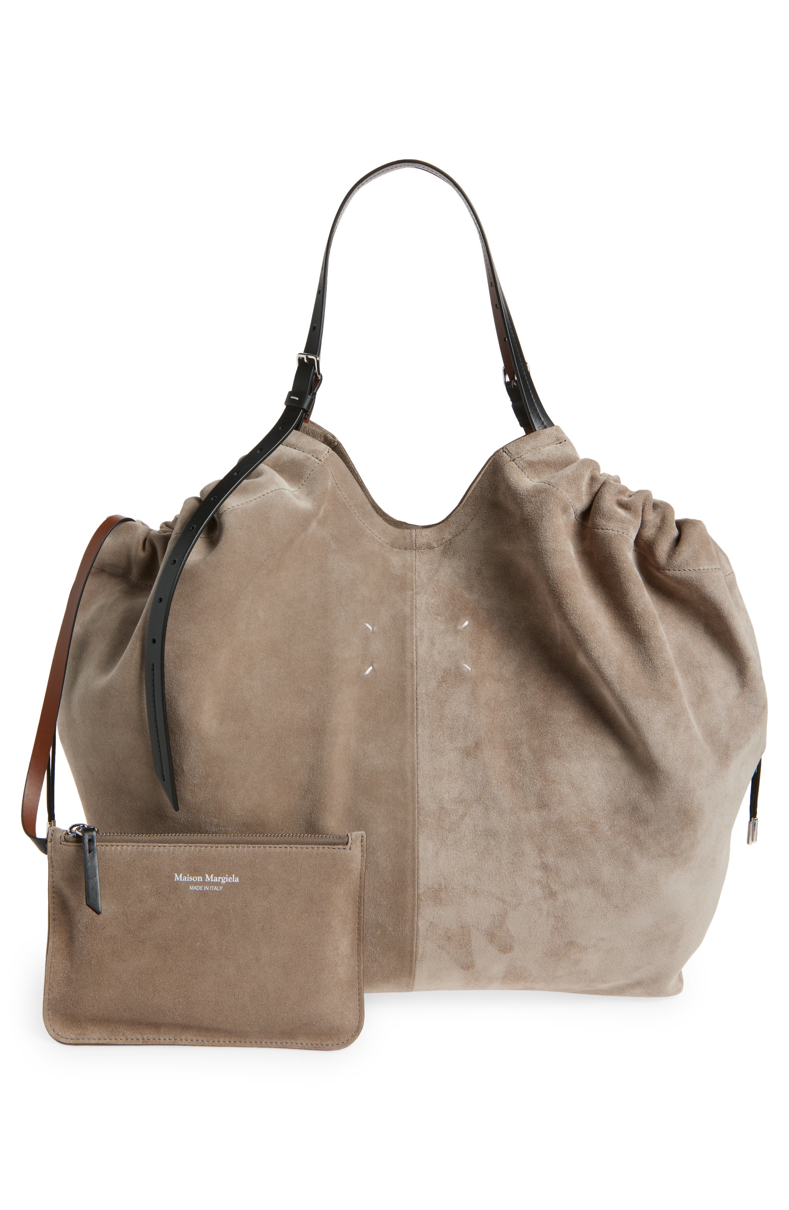 Maison Margiela Drawstring Suede Tote, Alternate, color, Vison/ Black/ Chestnut