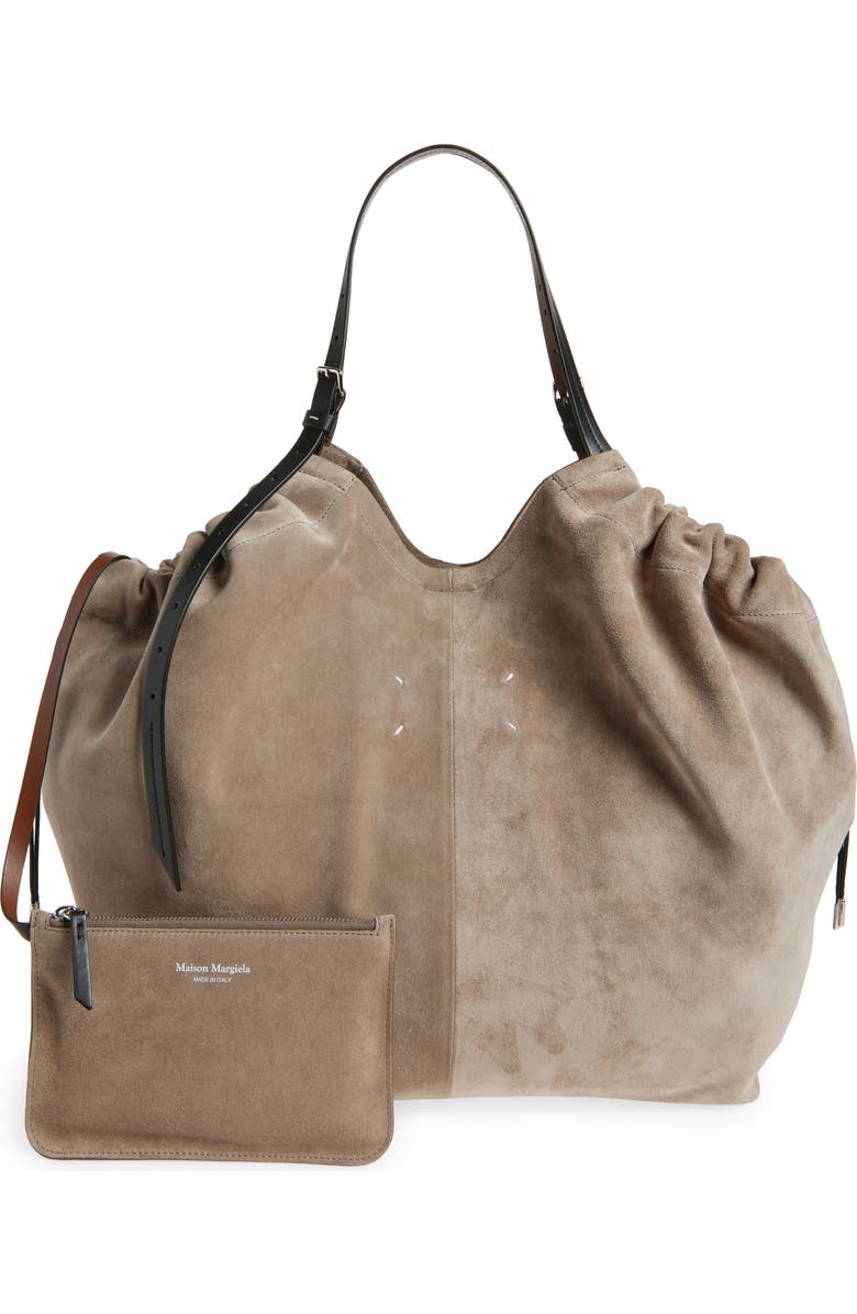 Maison Margiela Drawstring Suede Tote, Alternate, color, Vison/ Black/ Chestnut