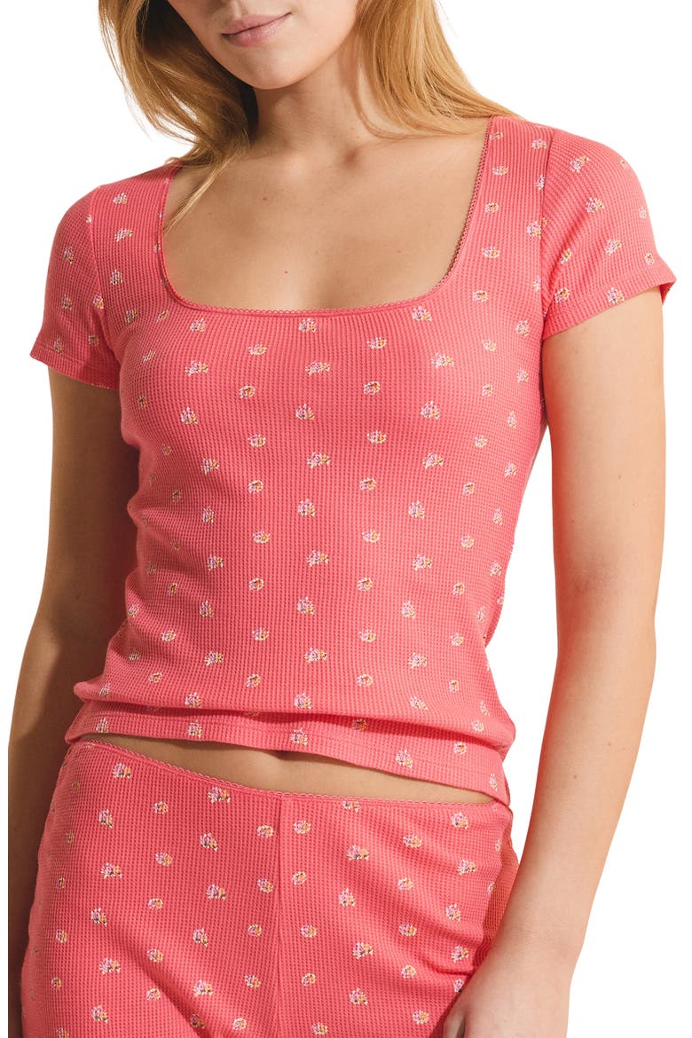 Ondine Waffle Knit Short Sleeve Cotton Pajama Top, Main, color, GRENADINE