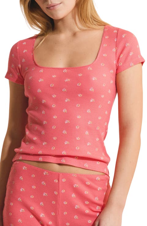 Ondine Waffle Knit Short Sleeve Cotton Pajama Top