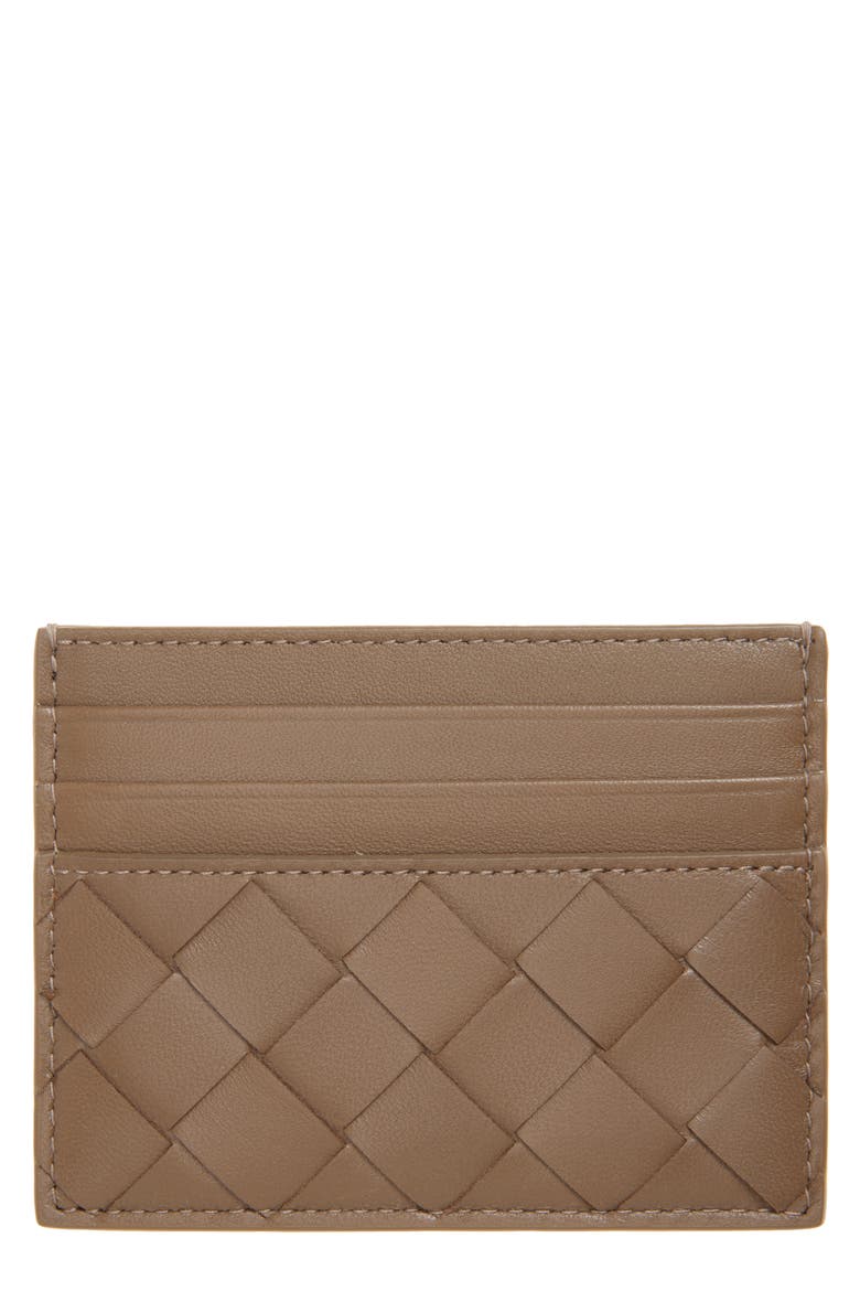 Intrecciato Leather Card Case, Main, color, PINECONE-GOLD