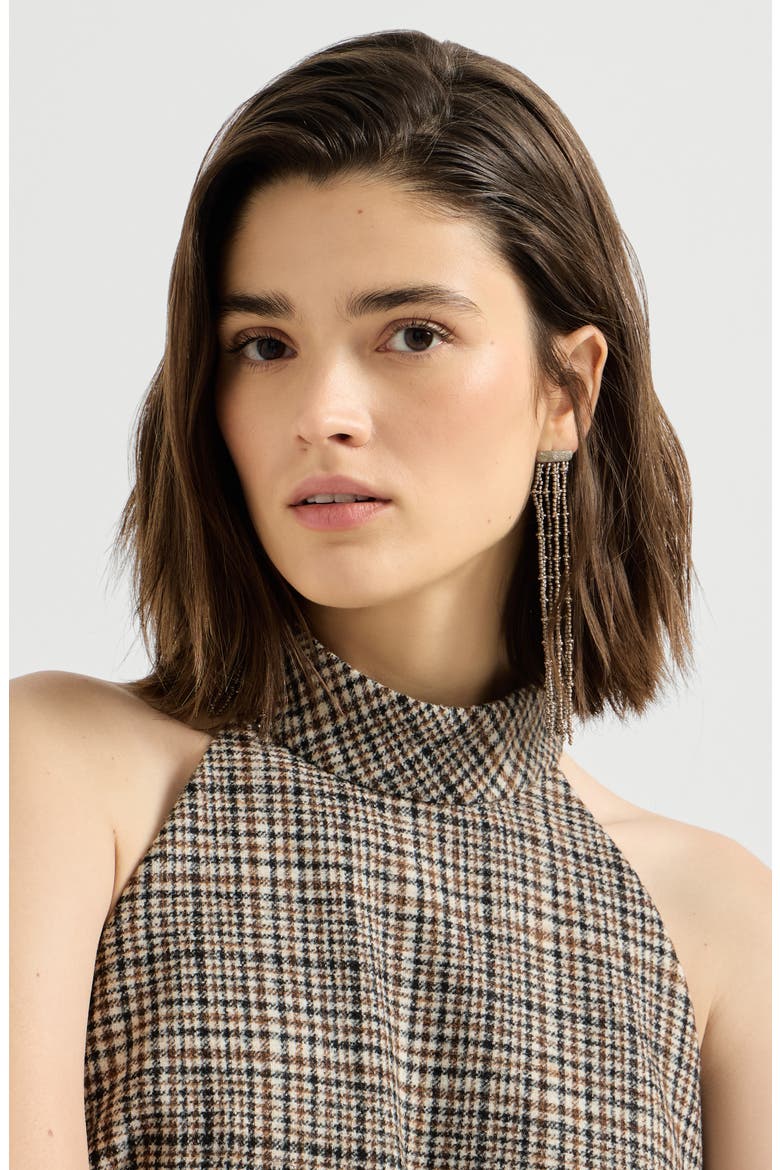 Checked alpaca and wool dress with monili, Alternate, color, Brown