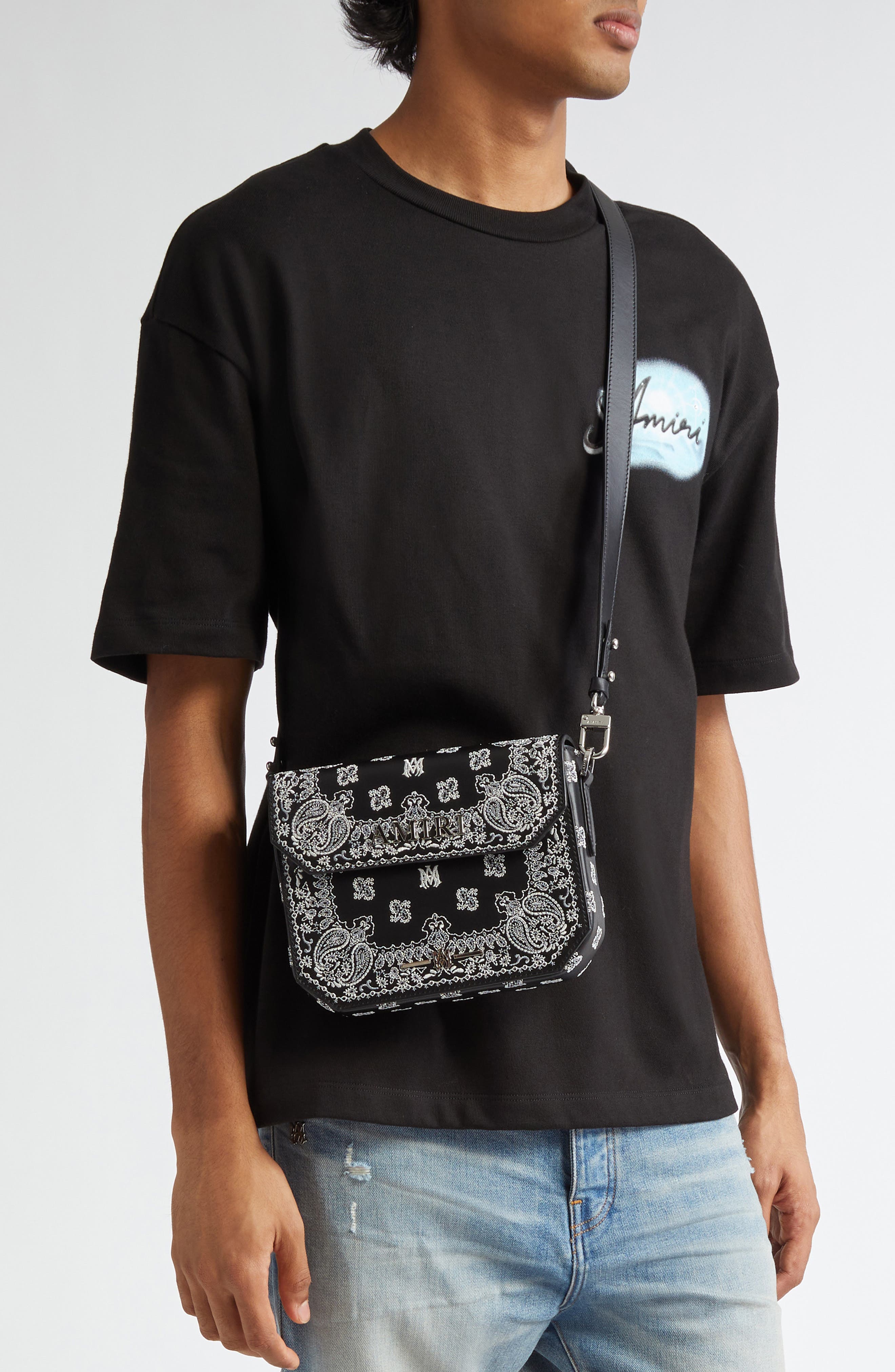 AMIRI Monogram Paisley Leather Crossbody Bag, Alternate, color, 