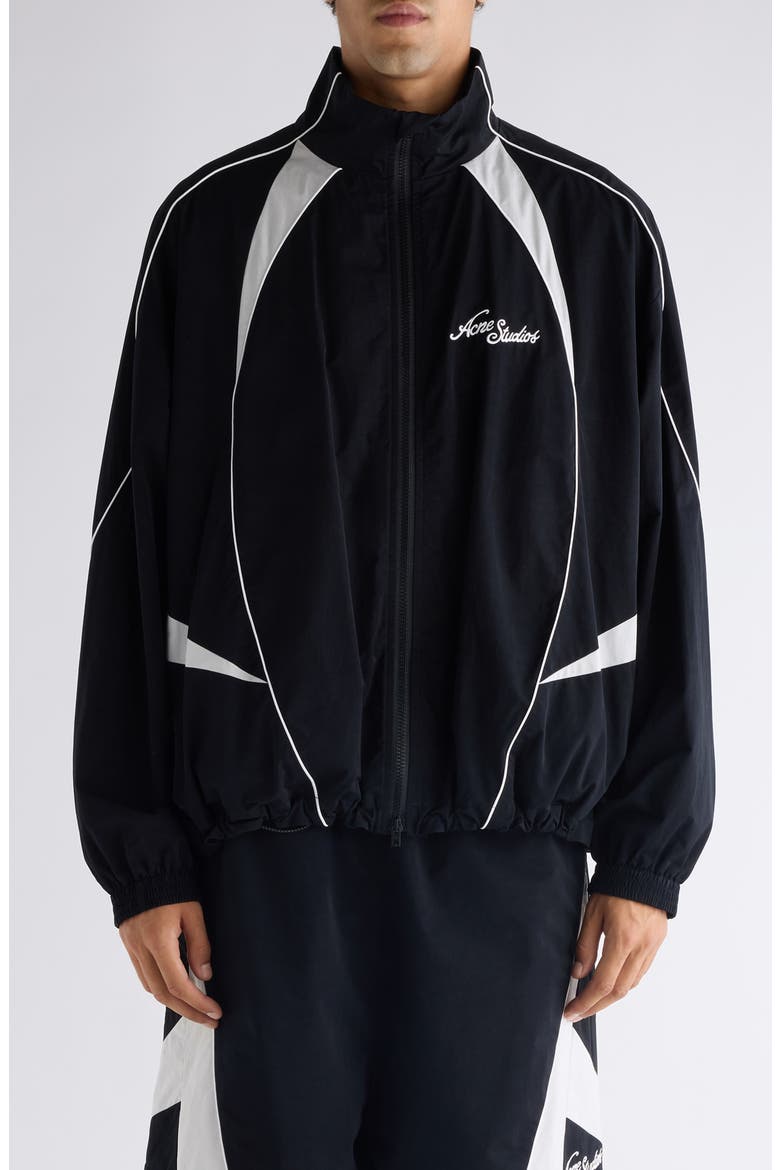 Peachy Embroidered Logo Piped Track Jacket, Main, color, BLACK